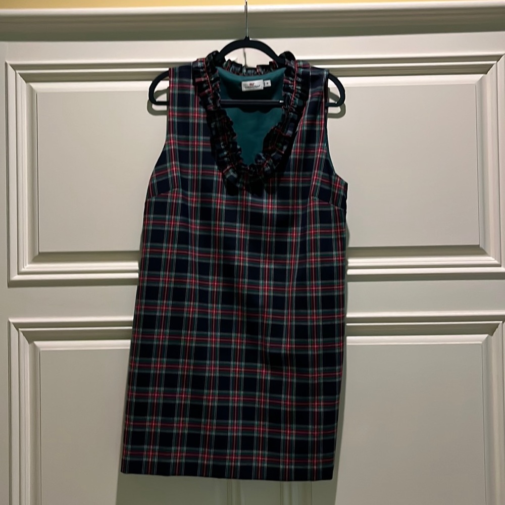 Vinyard Vines Tartan Ruffle neckline Dress